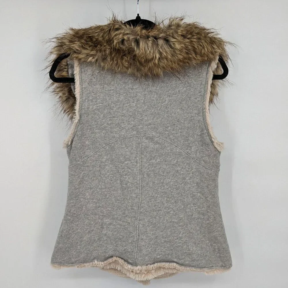 Dylan by True Grit Vest Faux Fur Collar Gray Button Front Winter Cozy XS